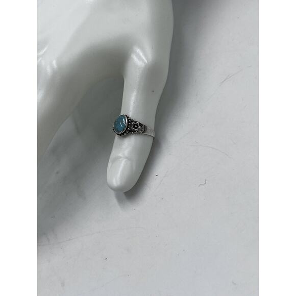 Natural Blue Cabochon Turquoise Open Floral Sterling Silver 925 Ring Size 8.25 - Picture 10 of 11
